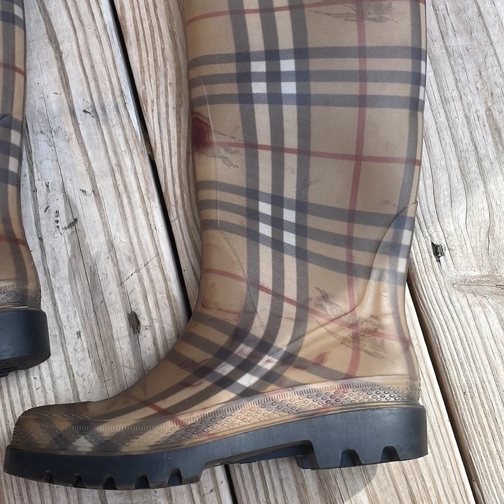 BURBERRY Rain Boots Tall Classic Check Haymarket Size EUR 36
